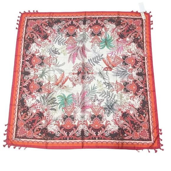 Johnny Was Accessories - NEW Johnny Was 100% Silk Scarf Tassels Butterflies Floral Print Pink 42x42